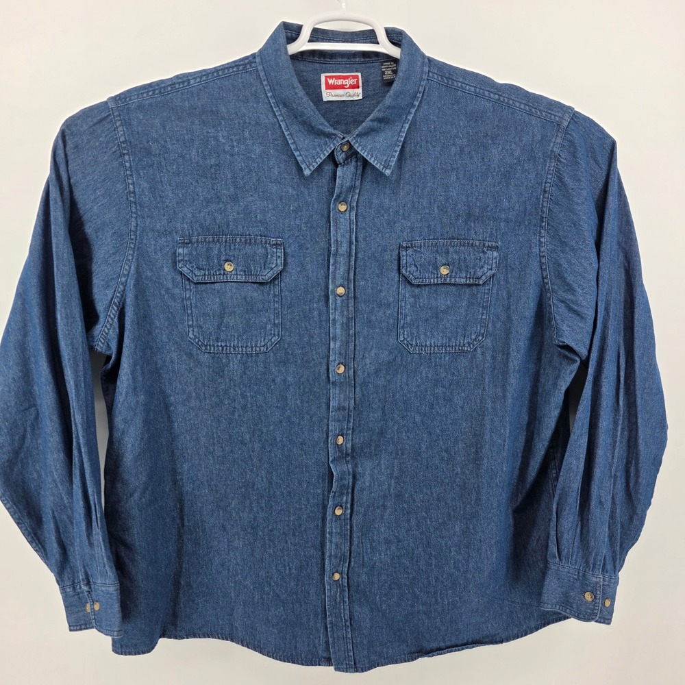 Wrangler‎ Men's 2XL Blue Denim Chambray Work Shirt Long Sleeve - Picture 2 of 7